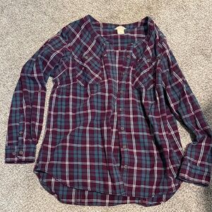 Duluth Trading Co Plaid Button Down Shirt - Purple and Teal